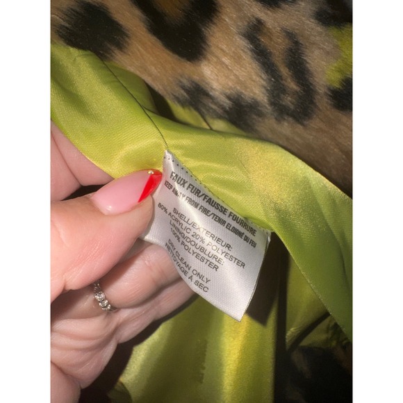 APPARIS Leopard Print Faux Fur Jacket Neon Lime Green Accent Women's Size M - Picture 6 of 8